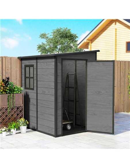 Outsunny 4'x5' Garden Storage Shed, Lean to Shed, Lockable Garden Shed with Window, Vent and Plastic Roof, Wood-Effect - pic 180697 | FastDaddyshop