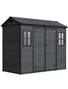 Outsunny 8 x 4 ft Resin Garden Shed, Wood-Effect Outdoor Storage Shed with Floor, Windows, Lockable Doors and Vents, Dark Grey