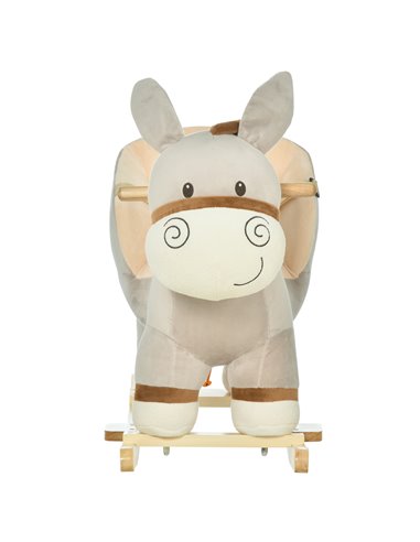 HOMCOM Toddlers Donkey Plush Rocking Ride On w/ Sound Grey