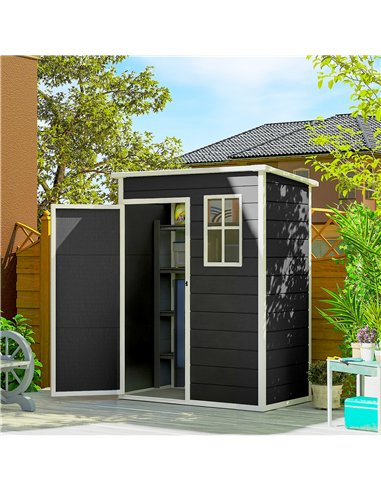 Outsunny 5' x 3' Garden Shed with Floor, Outdoor Storage Shed with Lockable Door, Window and Vent, Black