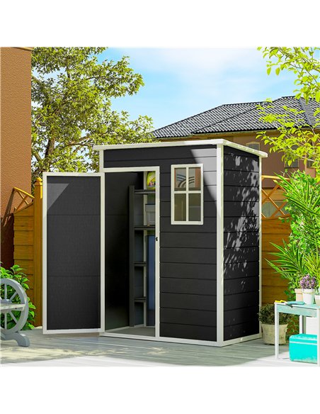Outsunny 5' x 3' Garden Shed with Floor, Outdoor Storage Shed with Lockable Door, Window and Vent, Black - pic 180708 | FastDaddyshop