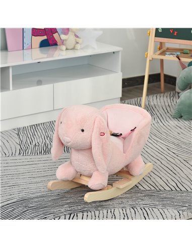 HOMCOM 18m+ Toddlers Rabbit Plush Rocking Ride On with Sound, Pink
