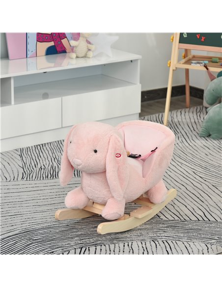 HOMCOM 18m+ Toddlers Rabbit Plush Rocking Ride On with Sound, Pink - pic 18071 | FastDaddyshop