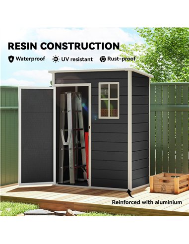 Outsunny 5' x 3' Garden Shed with Floor, Outdoor Storage Shed with Lockable Door, Window and Vent, Black