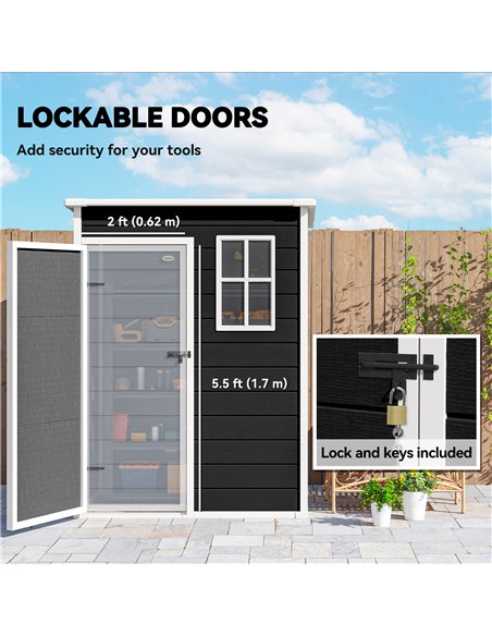 Outsunny 5' x 3' Garden Shed with Floor, Outdoor Storage Shed with Lockable Door, Window and Vent, Black - pic 180712 | FastDaddyshop