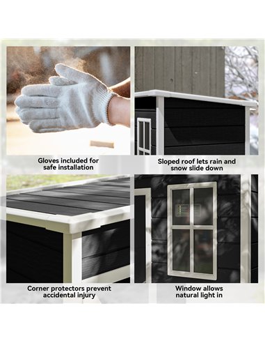 Outsunny 5' x 3' Garden Shed with Floor, Outdoor Storage Shed with Lockable Door, Window and Vent, Black