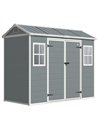 Outsunny 8 x 4 ft Plastic Garden Shed, Wood-Effect Outdoor Storage Shed with Floor, Windows, Lockable Doors and Vents, Light Gre