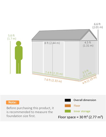 Outsunny 8 x 4 ft Plastic Garden Shed, Wood-Effect Outdoor Storage Shed with Floor, Windows, Lockable Doors and Vents, Light Gre - pic 180718 | FastDaddyshop