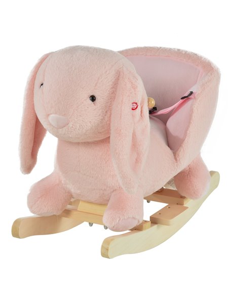 HOMCOM 18m+ Toddlers Rabbit Plush Rocking Ride On with Sound, Pink - pic 18072 | FastDaddyshop