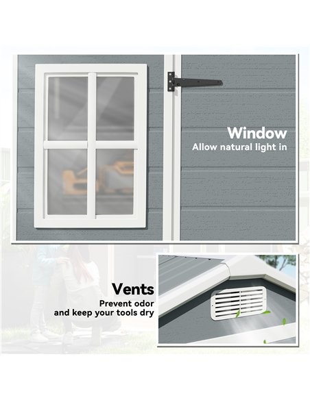 Outsunny 8 x 4 ft Plastic Garden Shed, Wood-Effect Outdoor Storage Shed with Floor, Windows, Lockable Doors and Vents, Light Gre - pic 180720 | FastDaddyshop