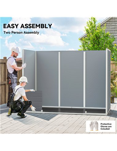 Outsunny 8 x 4 ft Plastic Garden Shed, Wood-Effect Outdoor Storage Shed with Floor, Windows, Lockable Doors and Vents, Light Gre