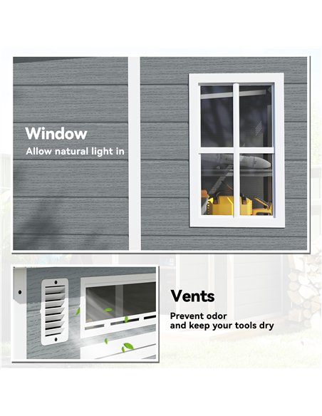Outsunny 6 x 6 ft Plastic Garden Shed, Wood-Effect Outdoor Storage Shed with Floor, Windows, Lockable Doors and Vents, Grey - pic 180729 | FastDaddyshop