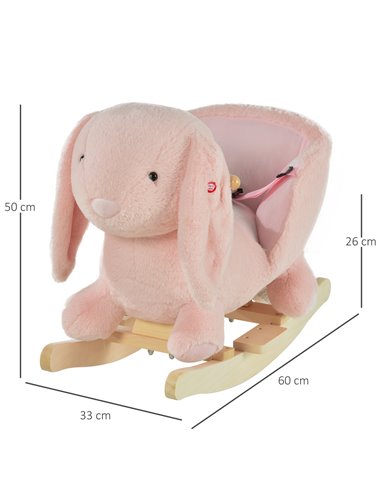 HOMCOM 18m+ Toddlers Rabbit Plush Rocking Ride On with Sound, Pink