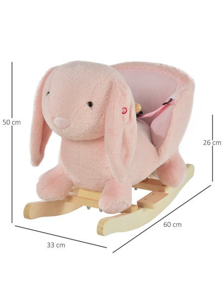 HOMCOM 18m+ Toddlers Rabbit Plush Rocking Ride On with Sound, Pink - pic 18073 | FastDaddyshop
