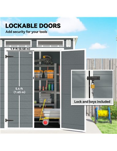 Outsunny 6 x 6 ft Plastic Garden Shed, Wood-Effect Outdoor Storage Shed with Floor, Windows, Lockable Doors and Vents, Grey