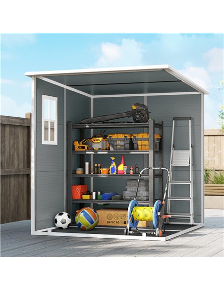 Outsunny 6 x 6 ft Plastic Garden Shed, Wood-Effect Outdoor Storage Shed with Floor, Windows, Lockable Doors and Vents, Grey - pic 180733 | FastDaddyshop