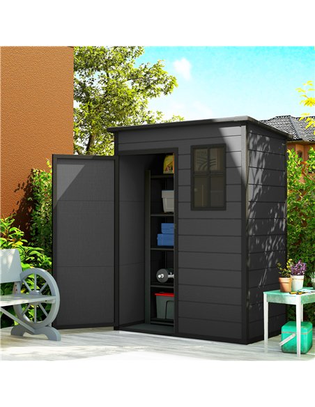 Outsunny 5' x 3' Garden Shed with Floor, Outdoor Storage Shed with Lockable Door, Window and Vent, Dark Grey - pic 180735 | FastDaddyshop