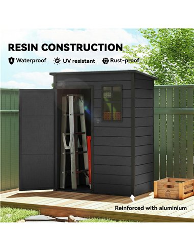 Outsunny 5' x 3' Garden Shed with Floor, Outdoor Storage Shed with Lockable Door, Window and Vent, Dark Grey