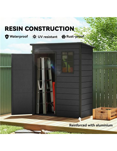 Outsunny 5' x 3' Garden Shed with Floor, Outdoor Storage Shed with Lockable Door, Window and Vent, Dark Grey - pic 180737 | FastDaddyshop