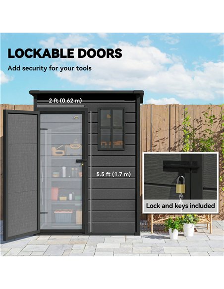 Outsunny 5' x 3' Garden Shed with Floor, Outdoor Storage Shed with Lockable Door, Window and Vent, Dark Grey - pic 180739 | FastDaddyshop