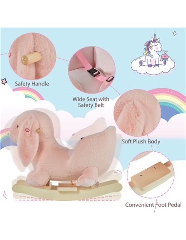 HOMCOM 18m+ Toddlers Rabbit Plush Rocking Ride On with Sound, Pink