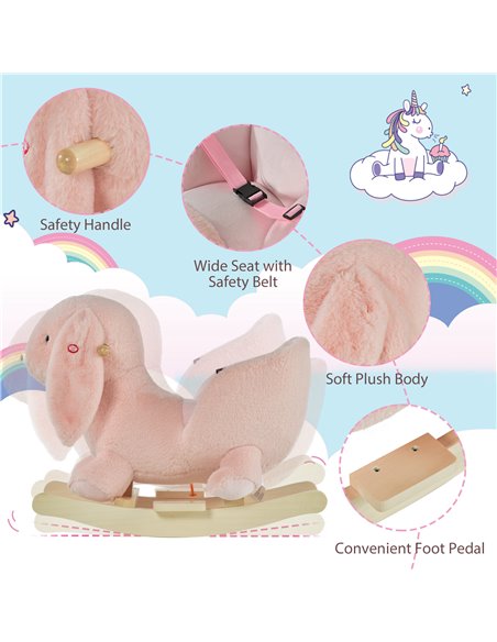 HOMCOM 18m+ Toddlers Rabbit Plush Rocking Ride On with Sound, Pink - pic 18074 | FastDaddyshop