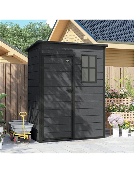 Outsunny 5' x 3' Garden Shed with Floor, Outdoor Storage Shed with Lockable Door, Window and Vent, Dark Grey - pic 180742 | FastDaddyshop