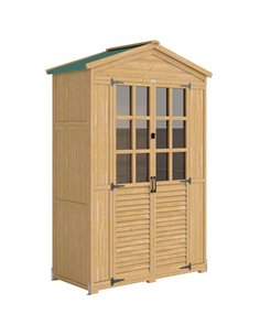 Outsunny Outdoor Wooden Storage Cabinet, Garden Tool Shed with Acrylic Windows for Patio, Light Brown