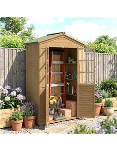 Outsunny Outdoor Wooden Storage Cabinet, Garden Tool Shed with Acrylic Windows for Patio, Light Brown 2