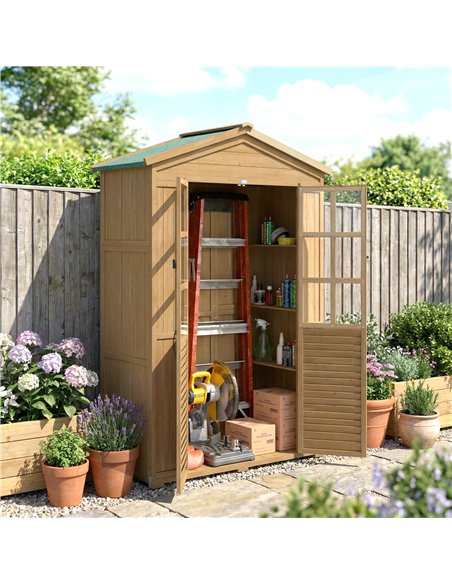 Outsunny Outdoor Wooden Storage Cabinet, Garden Tool Shed with Acrylic Windows for Patio, Light Brown - pic 180744 | FastDaddyshop