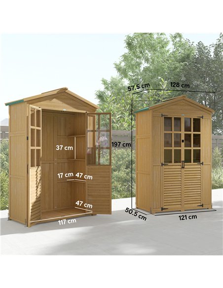 Outsunny Outdoor Wooden Storage Cabinet, Garden Tool Shed with Acrylic Windows for Patio, Light Brown - pic 180745 | FastDaddyshop