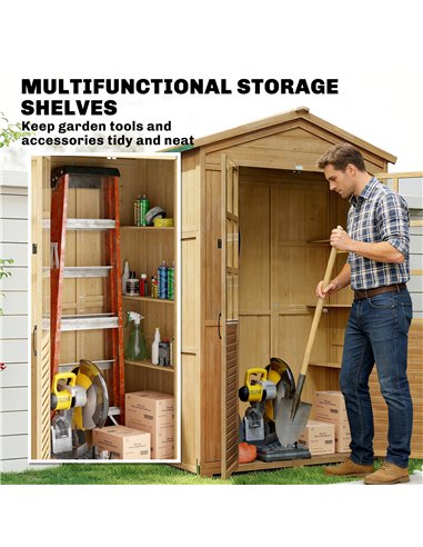 Outsunny Outdoor Wooden Storage Cabinet, Garden Tool Shed with Acrylic Windows for Patio, Light Brown