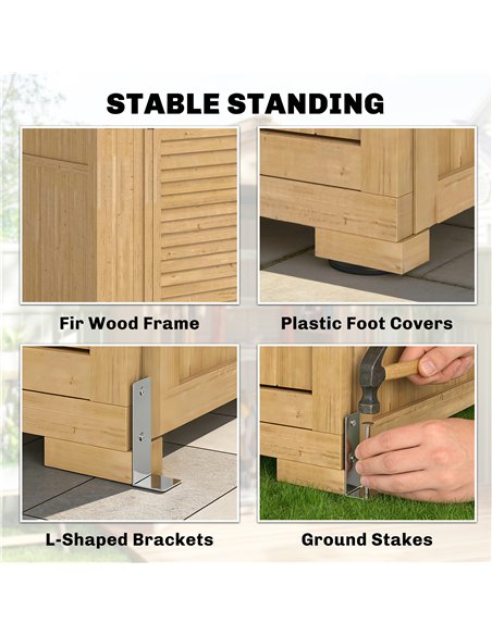 Outsunny Outdoor Wooden Storage Cabinet, Garden Tool Shed with Acrylic Windows for Patio, Light Brown - pic 180749 | FastDaddyshop