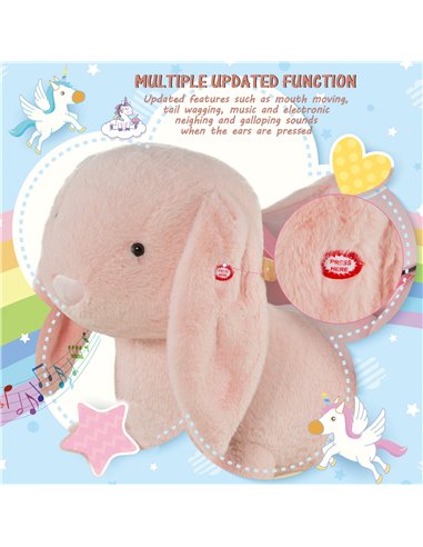 HOMCOM 18m+ Toddlers Rabbit Plush Rocking Ride On with Sound, Pink