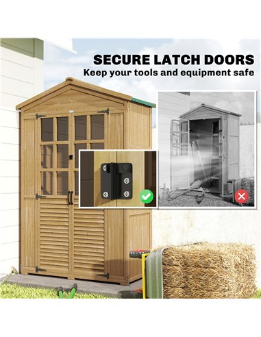Outsunny Outdoor Wooden Storage Cabinet, Garden Tool Shed with Acrylic Windows for Patio, Light Brown