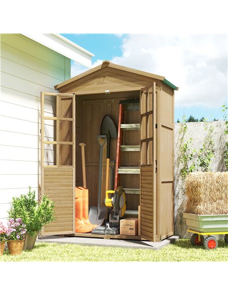 Outsunny Outdoor Wooden Storage Cabinet, Garden Tool Shed with Acrylic Windows for Patio, Light Brown - pic 180751 | FastDaddyshop