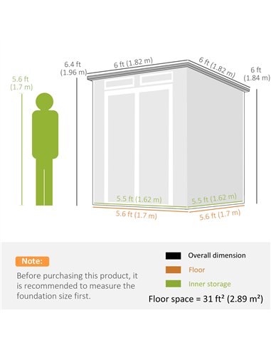Outsunny 6 x 6 ft Plastic Garden Shed, Wood-Effect Outdoor Storage Shed with Floor, Windows, Lockable Doors and Vents, Dark Grey