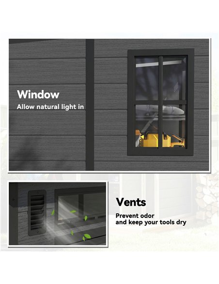 Outsunny 6 x 6 ft Plastic Garden Shed, Wood-Effect Outdoor Storage Shed with Floor, Windows, Lockable Doors and Vents, Dark Grey - pic 180756 | FastDaddyshop