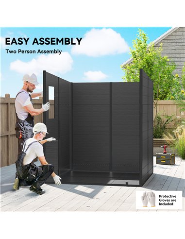 Outsunny 6 x 6 ft Plastic Garden Shed, Wood-Effect Outdoor Storage Shed with Floor, Windows, Lockable Doors and Vents, Dark Grey