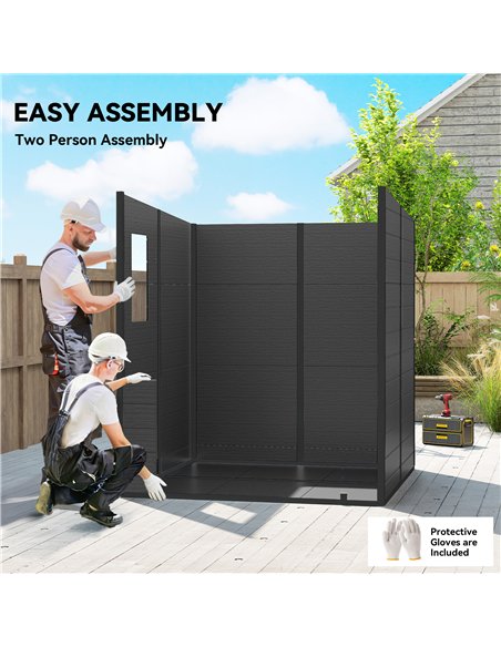 Outsunny 6 x 6 ft Plastic Garden Shed, Wood-Effect Outdoor Storage Shed with Floor, Windows, Lockable Doors and Vents, Dark Grey - pic 180758 | FastDaddyshop