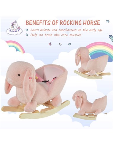 HOMCOM Toddlers Rabbit Plush Rocking Ride On w/ Sound Pink