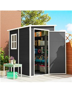 Outsunny 4'x5' Garden Storage Shed, Lean to Shed, Lockable Garden Shed with Window, Vent and Plastic Roof, Black 2