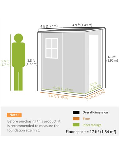 Outsunny 4'x5' Garden Storage Shed, Lean to Shed, Lockable Garden Shed with Window, Vent and Plastic Roof, Black