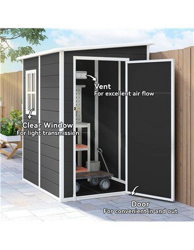 Outsunny 4'x5' Garden Storage Shed, Lean to Shed, Lockable Garden Shed with Window, Vent and Plastic Roof, Black