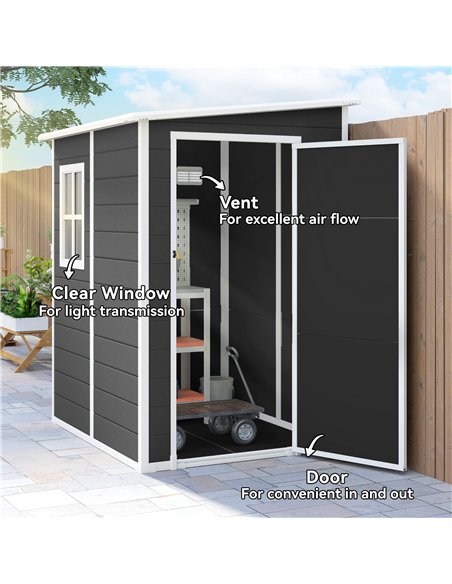 Outsunny 4'x5' Garden Storage Shed, Lean to Shed, Lockable Garden Shed with Window, Vent and Plastic Roof, Black - pic 180765 | FastDaddyshop