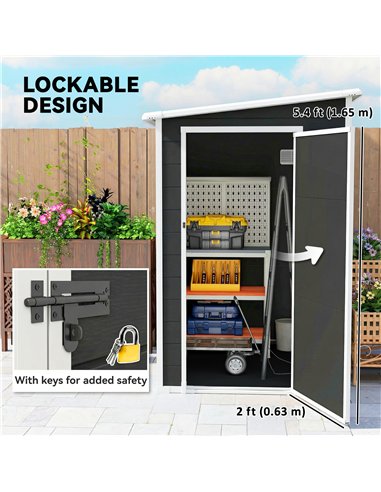 Outsunny 4'x5' Garden Storage Shed, Lean to Shed, Lockable Garden Shed with Window, Vent and Plastic Roof, Black