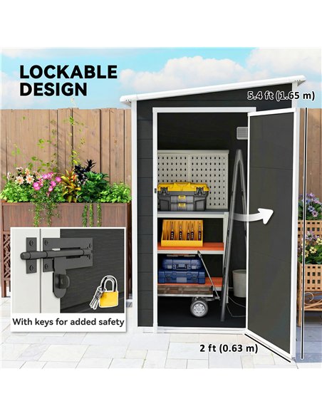 Outsunny 4'x5' Garden Storage Shed, Lean to Shed, Lockable Garden Shed with Window, Vent and Plastic Roof, Black - pic 180766 | FastDaddyshop