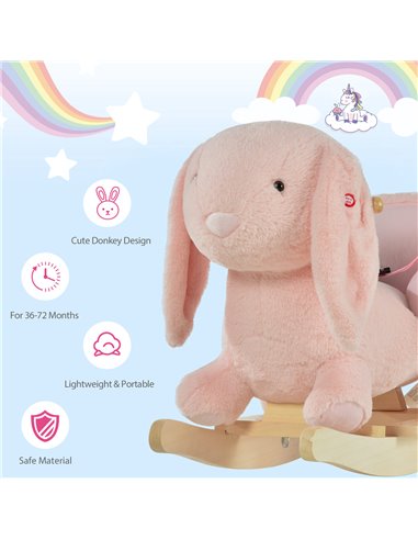 HOMCOM Toddlers Rabbit Plush Rocking Ride On w/ Sound Pink