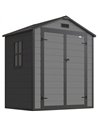 Outsunny 6'x4.5' Garden Storage Shed, Lockable Garden Shed with Double Doors, Window, Vent and Plastic Roof, Dark Grey