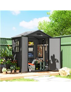 Outsunny 6'x4.5' Garden Storage Shed, Lockable Garden Shed with Double Doors, Window, Vent and Plastic Roof, Dark Grey 2